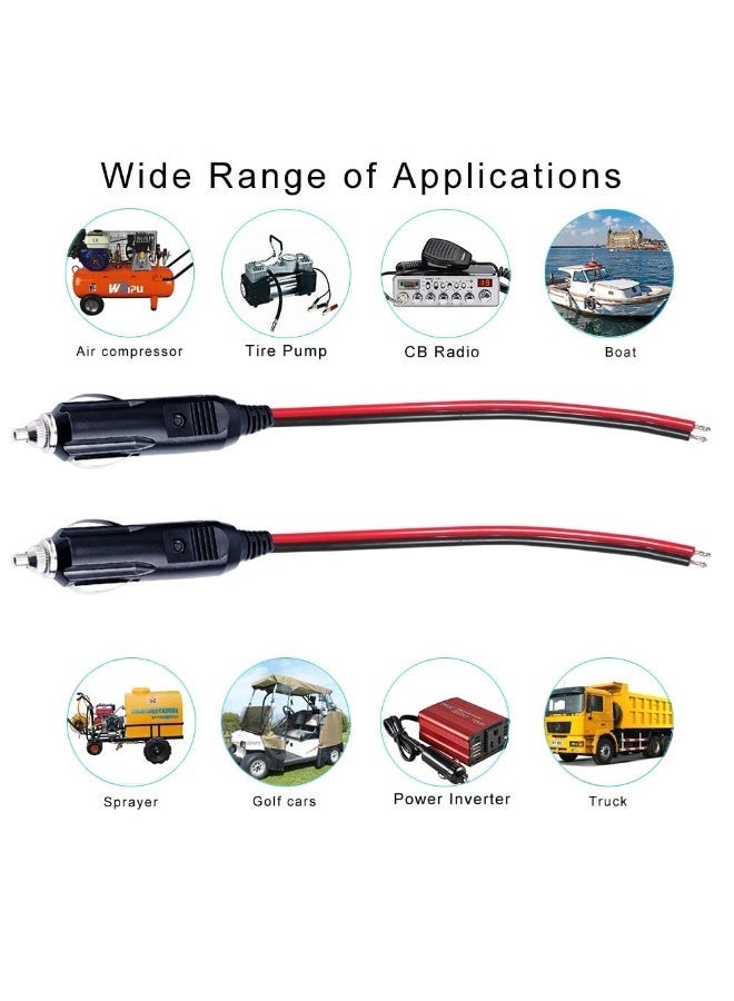12V Plug Adapter, Male Connector with 30cm 16AWG Extension Cable, 15A Fuse and LED Light, Fused Replacement Socket for Car Accessories, 2 Pack - Image 4